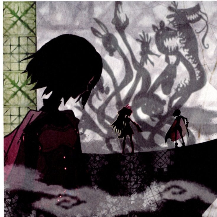 while they did go with a silhouetted look, it's a shame for Elisa Maria's barrier in Magoka Magica they didn't go with the actual shadow puppet look that is seen in the concept art, you can see the character designs have been exaggerated to be more readable in silhouette here