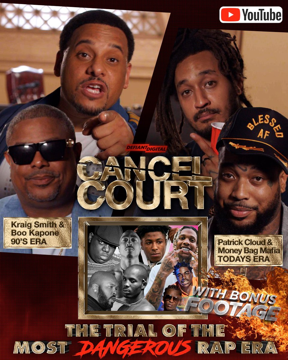 defiantdigital's tweet photo. THIS MONDAY‼️ Cancel Court is back on YouTube‼️

The Trial of The Most Dangerous Rap Era‼️
⚖️👨🏾‍⚖️

  @BooKapone &amp; @TheeKraigSmith 
  The 90’s Era
  vs
@PatsOnYaBack &amp; @Money_Bag_Mafia 
  Today’s Era

#rap #hiphop #defiantdigital #cancelcourt https://t.co/Y3DAC9VgWF