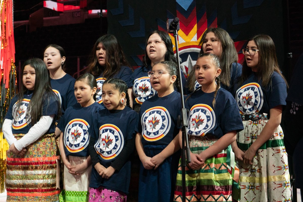 wasacnews's tweet photo. Miigwech @NHLJets &amp; @ManitobaMoose! Thrilled to kick off the 5th year of our partnership right at Centre Ice!  Unveiled the new Indigenous themed jerseys including a Fan version for #WASACNight #FollowYourDreamsDay games next weekend. We are grateful &amp; our youth are excited! 🧡🏒 https://t.co/Ixf5YdYI9Q