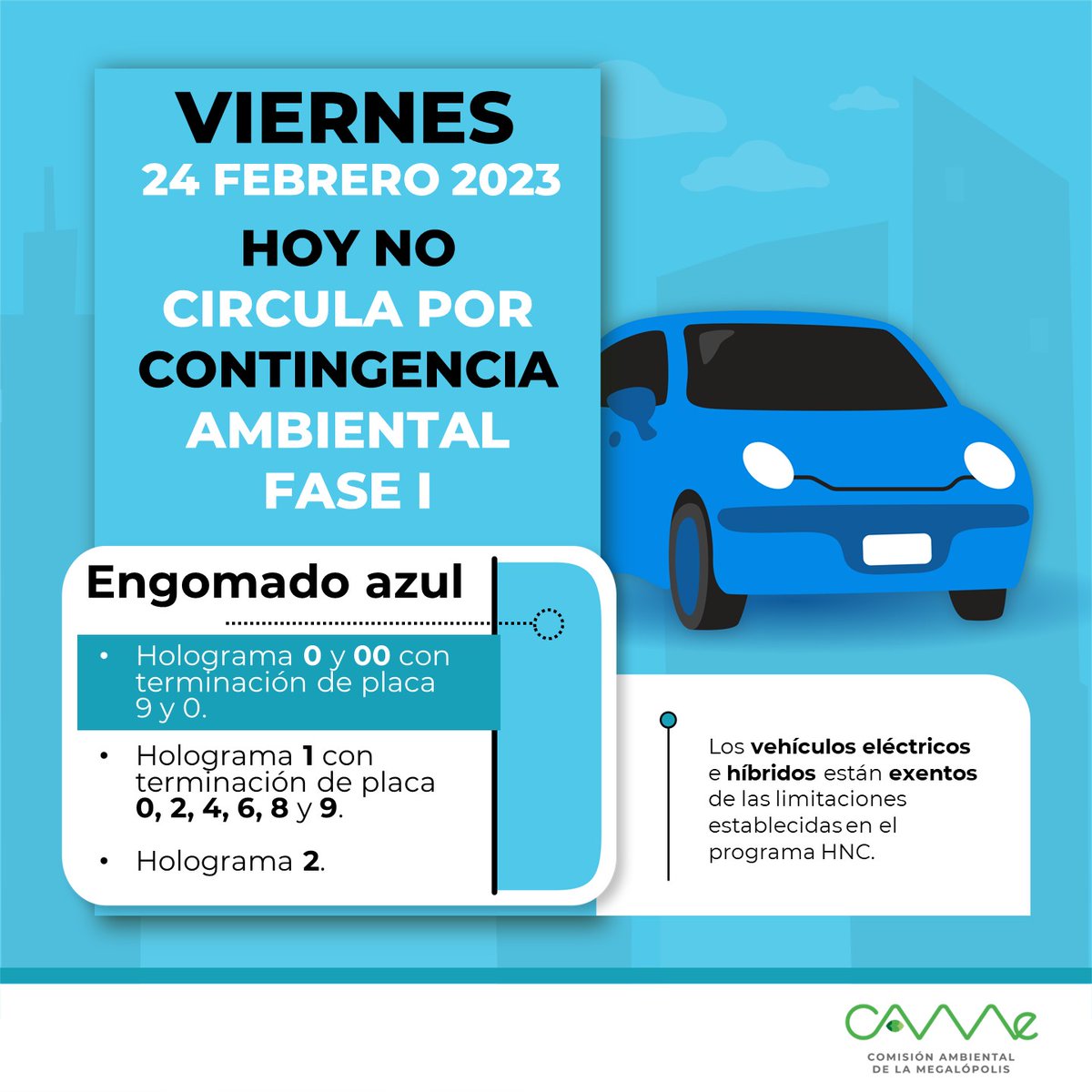 CAMegalopolis's tweet photo. 📢#TómaloEnCuenta 
Dejan de circular para este viernes 24 de febrero del 2023, los siguientes vehículos por la activación de #ContingenciaAmbiental: https://t.co/kXqItM6qFj