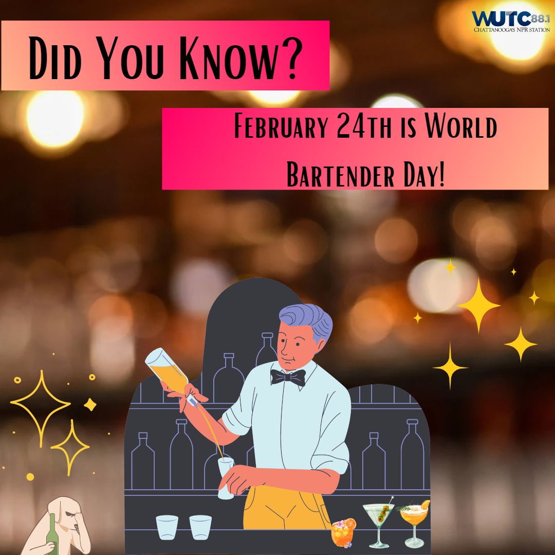 WUTC_FM's tweet image. Happy Friday!
Today is World Bartender Day! 

We want to know who brightens your Friday nights out or serves consistently creative cocktails! Take a moment to shout out  the person behind the counter of your favorite drink spot in Chattanooga!
#Friyay #FunFactsFriday #Cheers