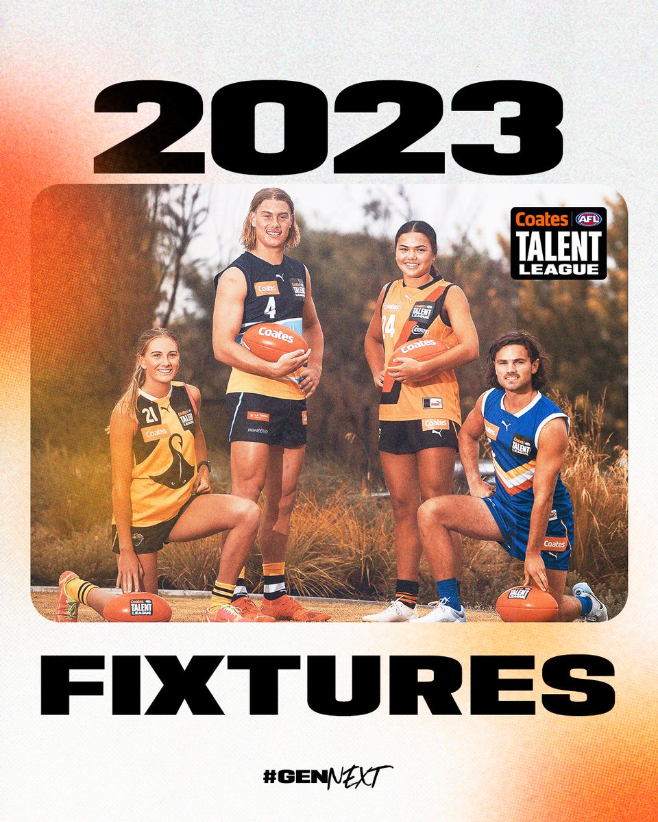 TalentLeague's tweet photo. Fixtures for the 2023 Coates Talent League Boys and Girls season have landed 💥

Check them out on the Coates Talent League app and at https://t.co/MmGflJOVSk

#GenNext https://t.co/39JbBwnUlH