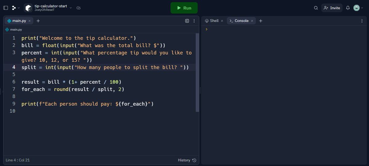 CodingJoey's tweet image. Day #3: Learned how to make a tip calculator. It was really tough but with the help of my wife, we got it done. Also just learned that the Udemy course I purchased isn't up to date (it said it was) so that's pretty disappointing. Still gonna push through! #100daysofcode