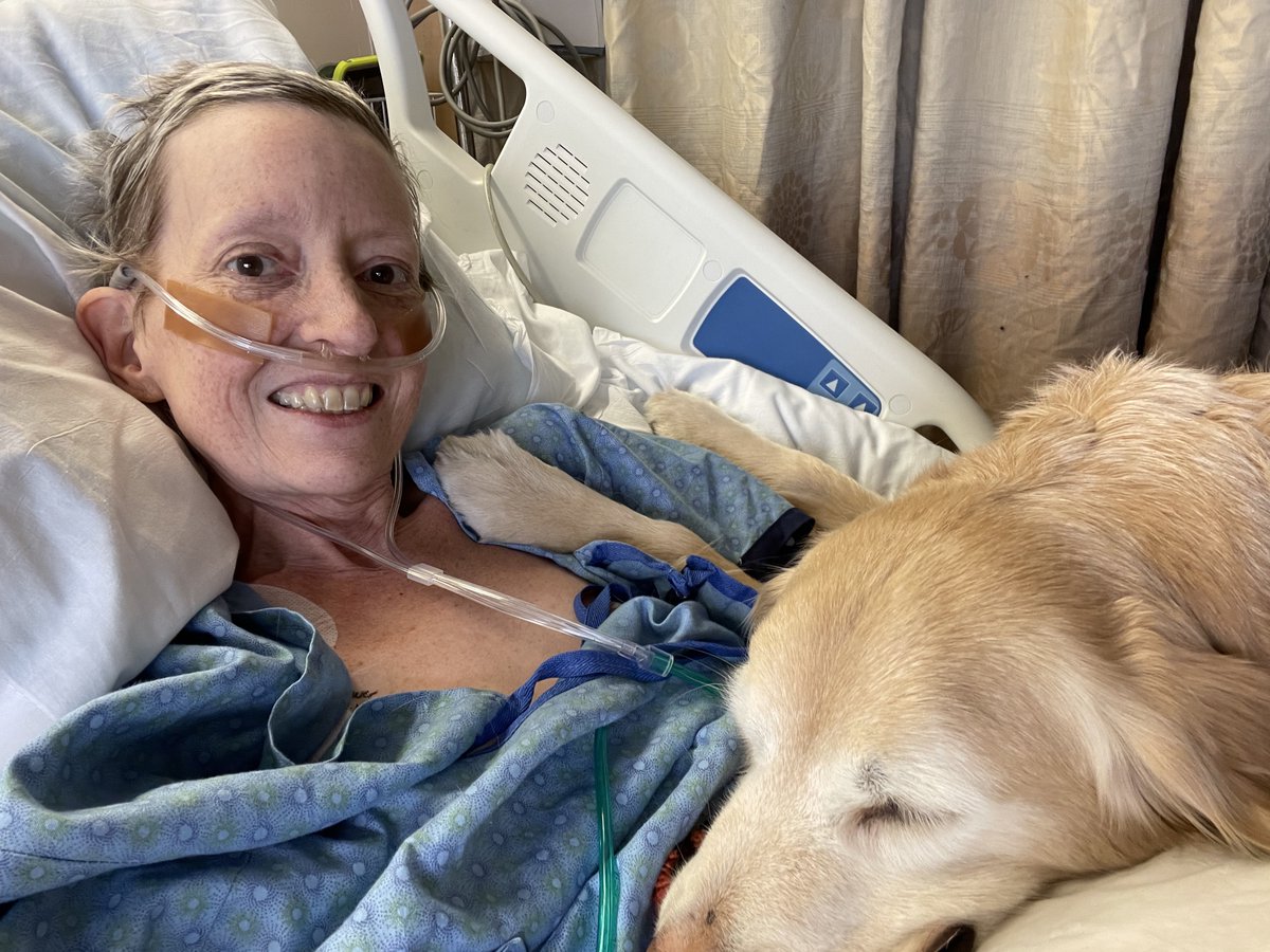 Hi friends, I'm in the hospital and am now in a comfort-care room. It has been really good to spend time with my family; Rob flew up from SC on Tuesday morning. This therapy dog is named Anna; we have a great friendship. *This msg was written by Stacey &amp; posted by her friend, Xan