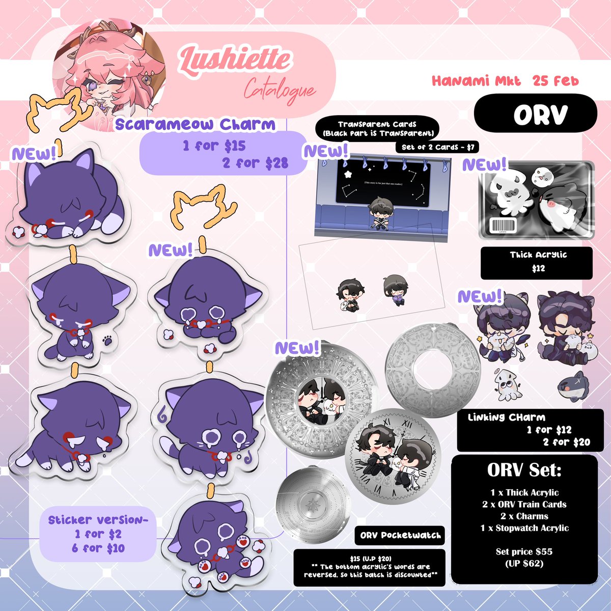 lushiette1's tweet image. My catalogue for @HanamiMkt 💕💕I’m so excited to be boothing again 🥹🥹! 

I have some new stuff like Omori and ORV merch 💓💓 (1/3)