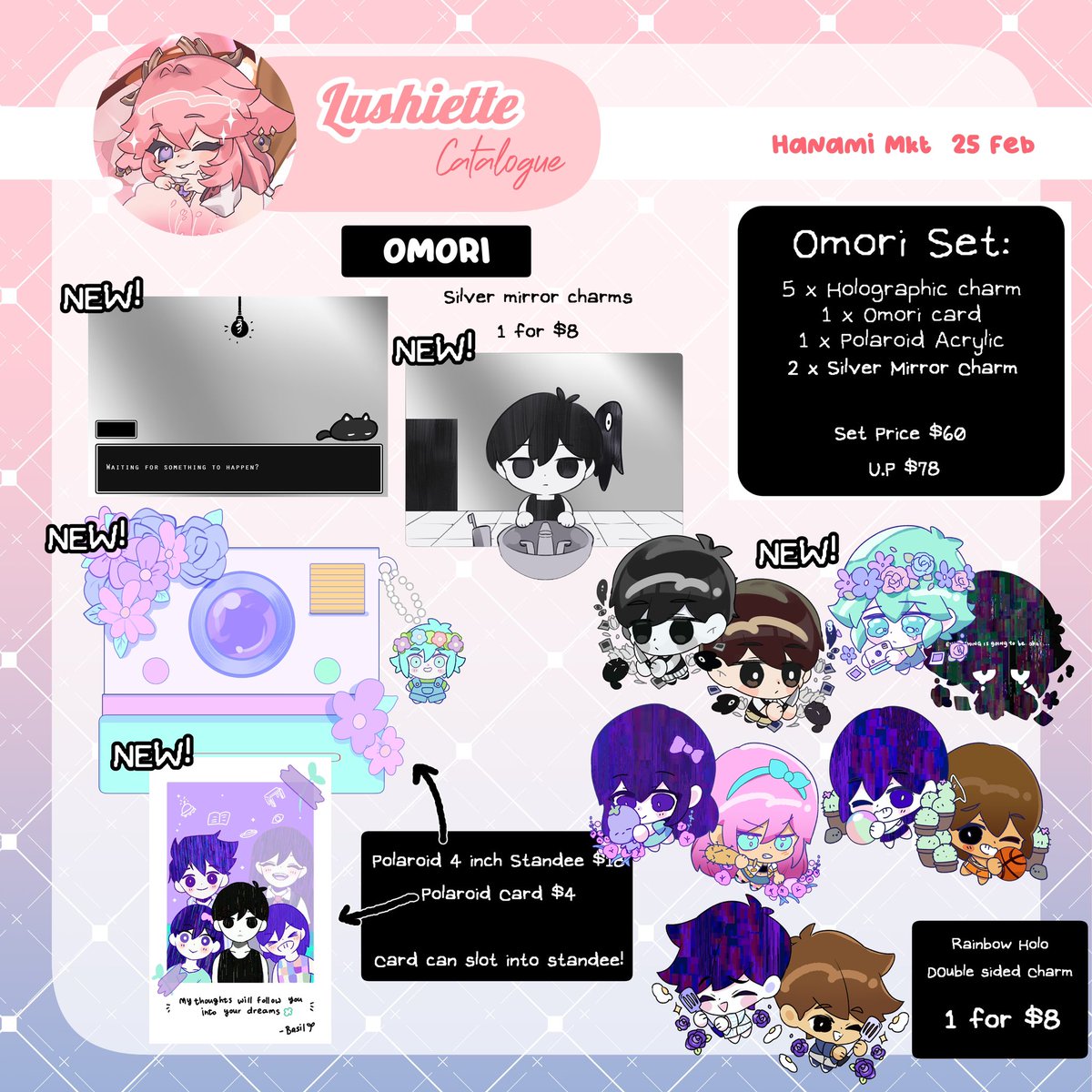 lushiette1's tweet image. My catalogue for @HanamiMkt 💕💕I’m so excited to be boothing again 🥹🥹! 

I have some new stuff like Omori and ORV merch 💓💓 (1/3)