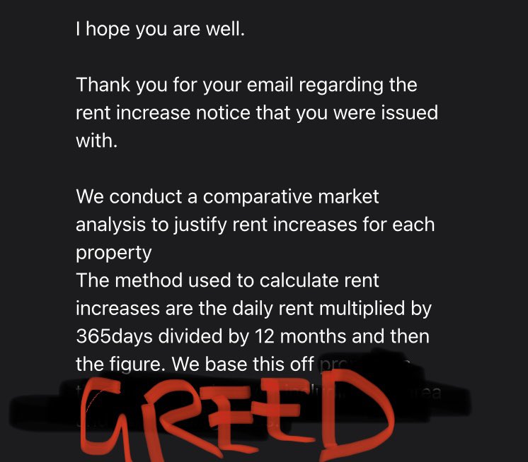 jee_jules's tweet photo. Fixed the response I got from the Real Estate agent after I pleaded not to increase my rent by 11%. If workers can’t get pay rise why should landlords?  #rentalcrisis @AusUnions #greedflation https://t.co/1e1qqjQowu