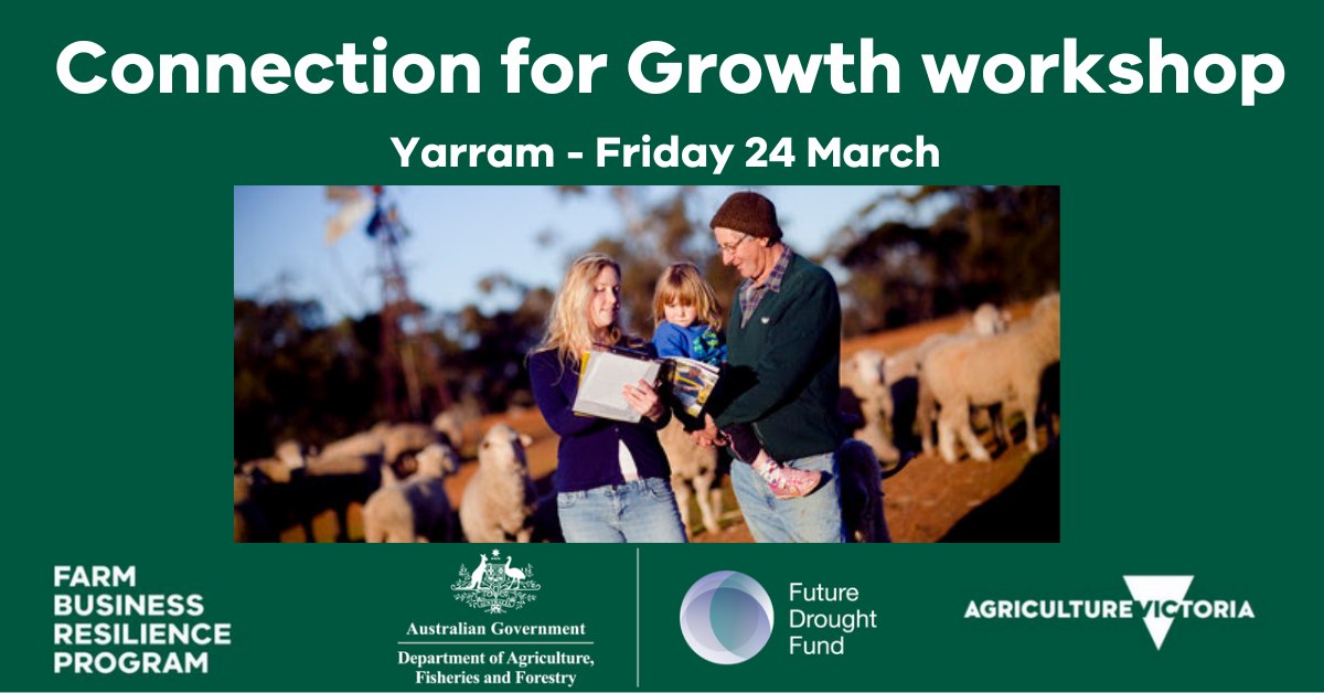 Agriculture Victoria (@vicgovag) on Twitter photo The Connection for Growth workshop is a free 1.5-hour interactive workshop for people who are looking to develop their communication and leadership skills. Yarram Friday 24 March 2 – 3.30pm
Register: bit.ly/3XEe96W
#FutureDroughtFund #FarmBusinessResilience <a href="/VRWNetwork/">Vic Rural Women</a> The Connection for Growth workshop is a free 1.5-hour interactive workshop for people who are looking to develop their communication and leadership skills. Yarram Friday 24 March 2 – 3.30pm
Register: bit.ly/3XEe96W
#FutureDroughtFund #FarmBusinessResilience <a href="/VRWNetwork/">Vic Rural Women</a>