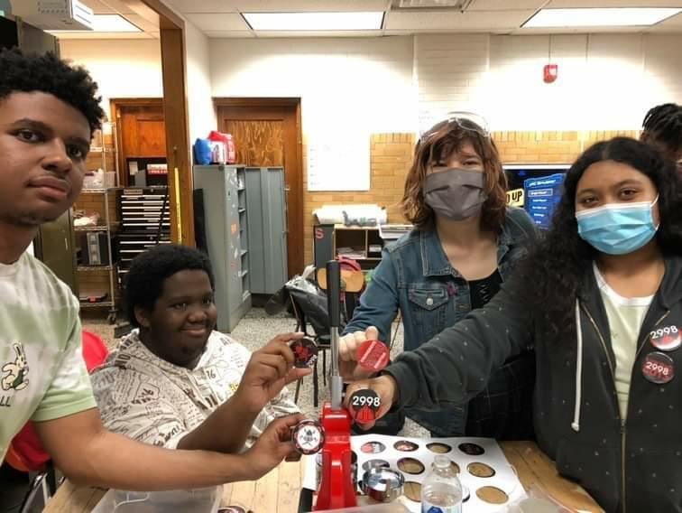 Swapping team-made buttons is a friendship building tradition at FIRST Robotics Competitions and our cool designs were generously created by Paris Ashton with input by students. #FRC #Robotics #WeAreRPS