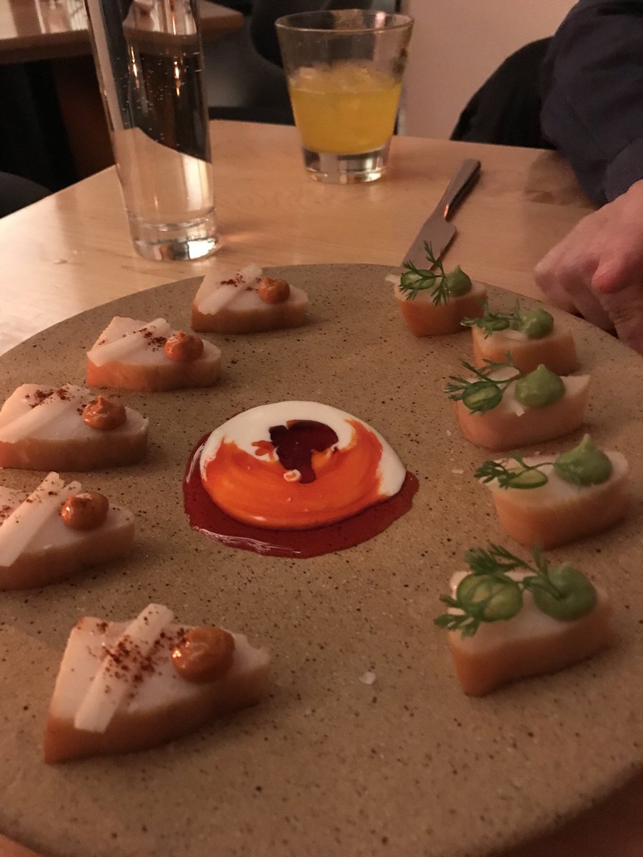 gastropoda's tweet photo. Great food at #empellon on Madison but particularly the genius smoked black cod with potato-chorizo spice vinaigrette. https://t.co/1NIjlslasH