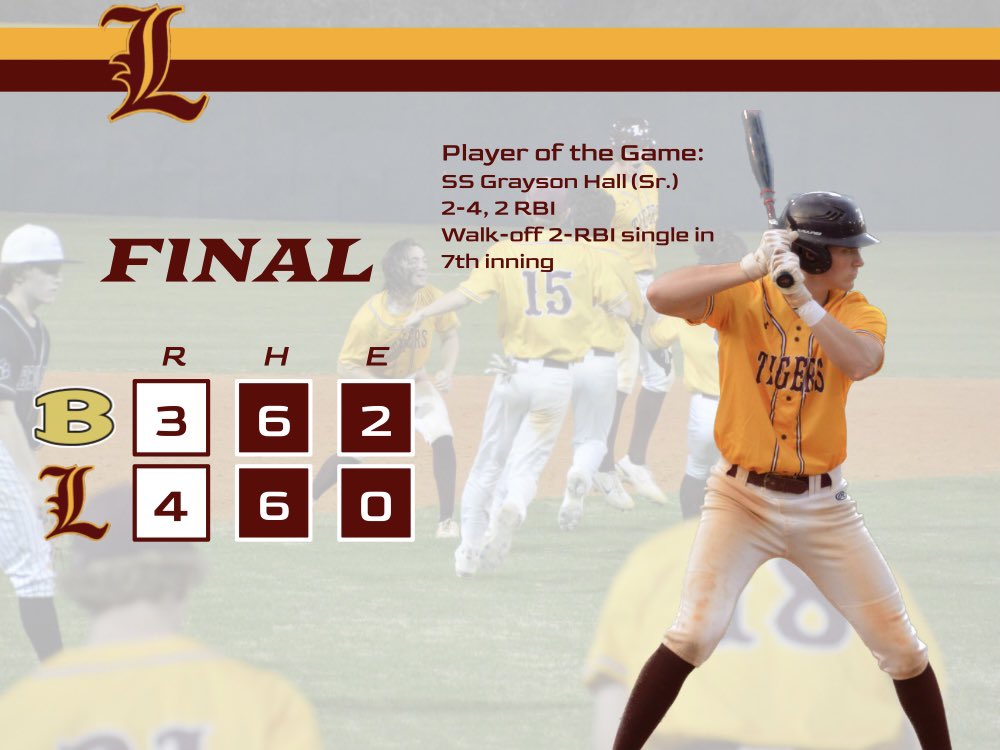 LampBaseball's tweet photo. The LAMP Tigers advanced to 4-0 on the season Thursday night after a 4-3 walk-off win vs. the Beulah Bobcats. The Tigers are back on the road tomorrow afternoon at 4:30pm against the Montgomery Academy Eagles. https://t.co/yWtd320RRd