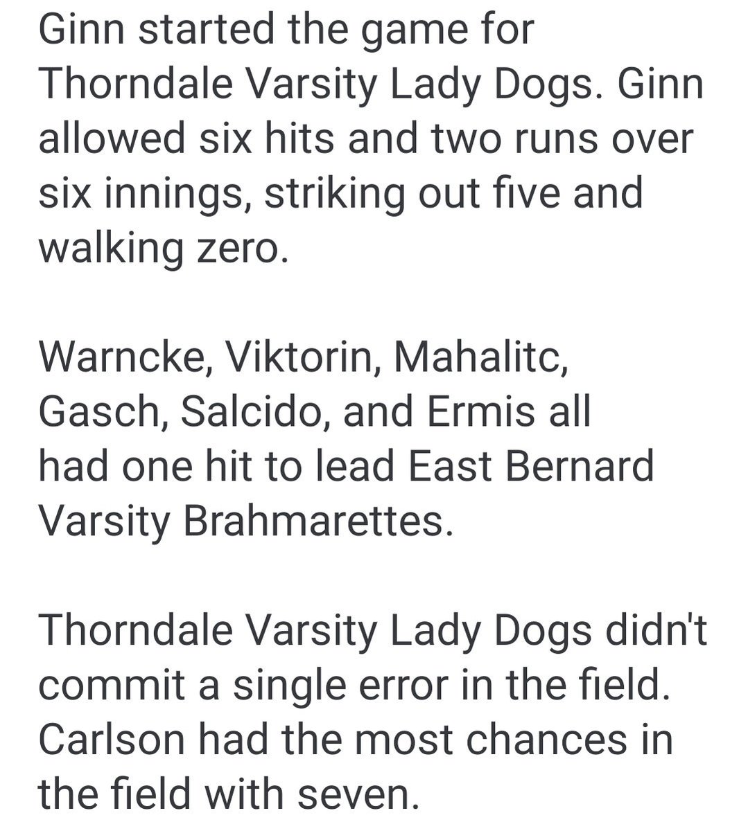 eb_brahmarettes's tweet photo. The battle of the #5s went down to the wire. #5  2A Thorndale vs #5 3A EB Brahmarettes. Addison Opela struckout 18 batters!  Brahmarettes win 2-1 and improve record to 8-1. https://t.co/jOX4G3PjZU