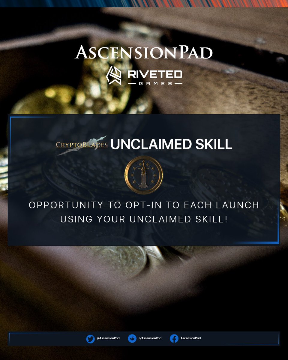 AscensionPad's tweet photo. 🗒️ #CryptoBlades players can opt-in to each launch using their unclaimed $SKILL rewards!

📑 Allocation is distributed proportionally to each user based on their combined accounts' total Unclaimed $SKILL.

⚔️Check here:
👉https://t.co/tgqftVniQv https://t.co/jID4z5Vn6e