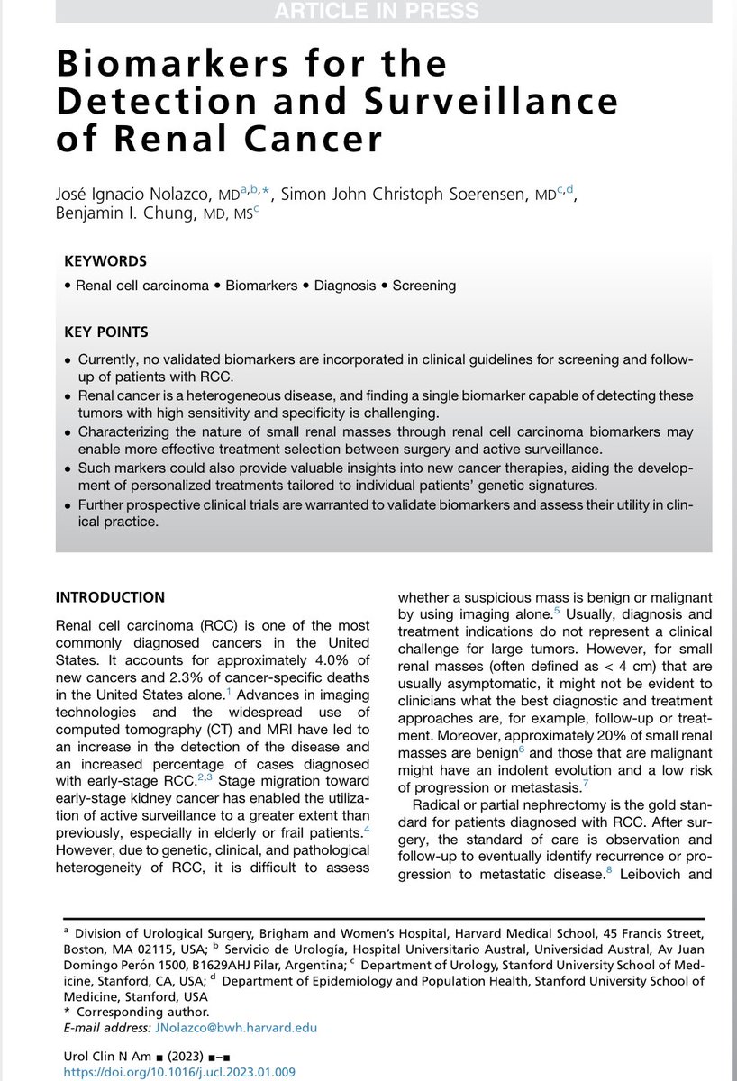 👉 '𝐁𝐢𝐨𝐦𝐚𝐫𝐤𝐞𝐫𝐬 𝐟𝐨𝐫 𝐭𝐡𝐞 𝐃𝐞𝐭𝐞𝐜𝐭𝐢𝐨𝐧 𝐚𝐧𝐝 𝐒𝐮𝐫𝐯𝐞𝐢𝐥𝐥𝐚𝐧𝐜𝐞 𝐨𝐟 𝐑𝐞𝐧𝐚𝐥 𝐂𝐚𝐧𝐜𝐞𝐫' 

@SoerensenSimon  
@DrBenjaminChung  
@StanfordUrology 

📎Link: authors.elsevier.com/a/1gdNfLO5gKuCV

#RenalCancer #kidneycancer #biomarkers