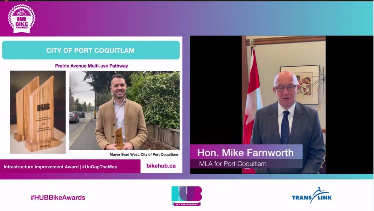 TeriTownerCllr's tweet photo. Congratulations to @CityofPoCo for receiving the Infrastructure Improvement #UnGAPtheMAP award at the 2023 Hub Cycling Bike Awards for the Prairie Ave multi-use pathway! Great stuff! 🚴♀️🚴🚴♂️ #HUBBikeAwards @WeAreHub @BradWestPoCo https://t.co/KebeX4W61Z