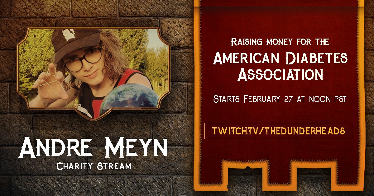 TDunderheads's tweet photo. Join us Monday at noon PST for our 24-hour charity stream for the American Diabetes Association in honor of our fallen Dunderhead.
#charitystream #24hourstream #americandiabetesassociation #DNDstream #memorialstream https://t.co/zwUkhTPf3y