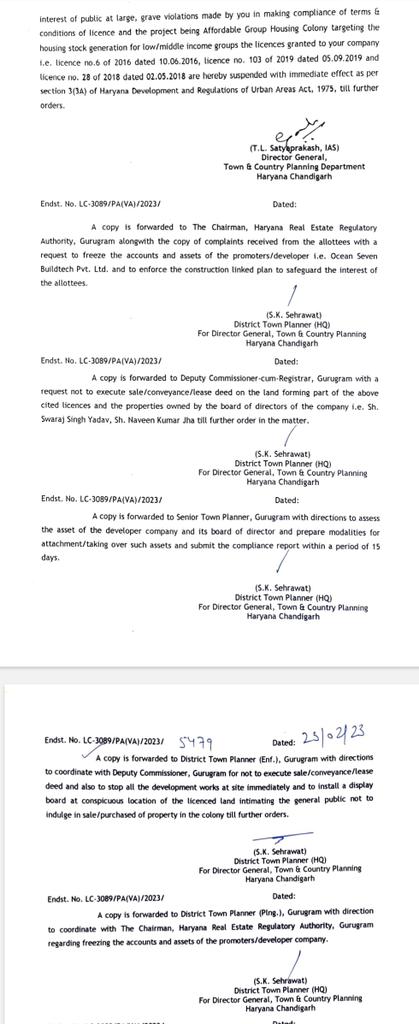 #Gurgaon #OceanSevenBuildtech के Sec-69,70 &amp; 109 में #Affordablehousing लाइसेन्स को <a href="/dtcphry/">Director Town & Country Planning</a> ने किया #Suspend। विभाग की देनदारी चुकाने तक निर्माण कार्य पर लगायी रोक। निर्माण कार्य न होने से आवंटी है परेशान
<a href="/mlkhattar/">Manohar Lal</a> <a href="/cmohry/">CMO Haryana</a> 
#OSBExpressway