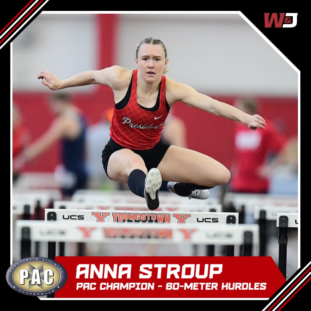 wjathletics's tweet photo. TRACK &amp; FIELD: What a performance by Anna Stroup! The junior took home the gold in the 60-Meter Hurdles with a time of 9.21! #PrezPride @WJ_TF_XC https://t.co/EdJGTtGnhn