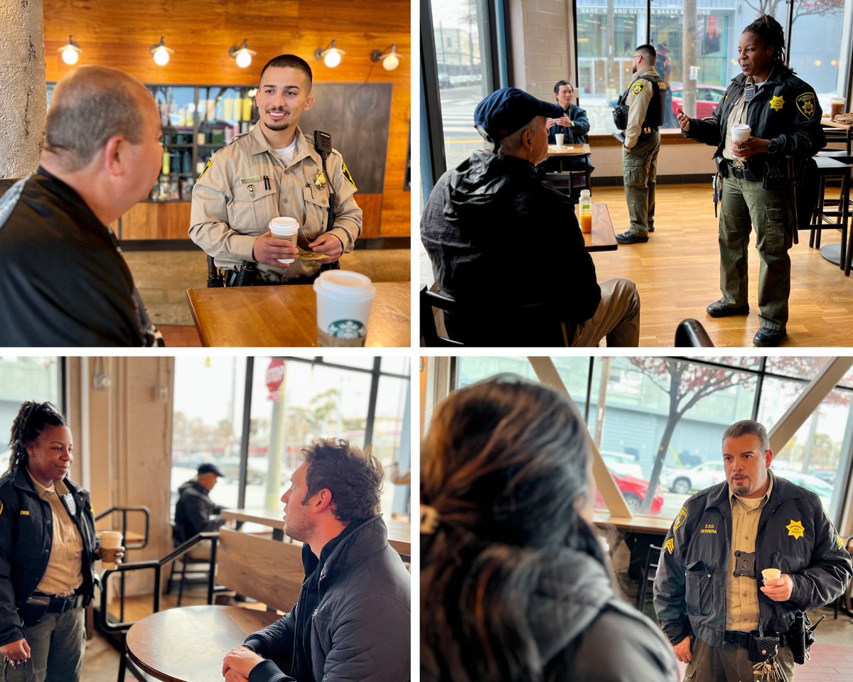 SheriffSF's tweet photo. No hidden agendas, just #coffeetalk! Thanks to everyone who shared a morning cup with us and got to know our #sfso deputies. Weโre visiting coffee shops in #sanfrancisco #neighborhoods every month. #joinus
#coffeewithadeputy #sfsocares #thanksforcomingout #mariposastreet
โ๏ธ๐จ๐ https://t.co/cL3bviE62A