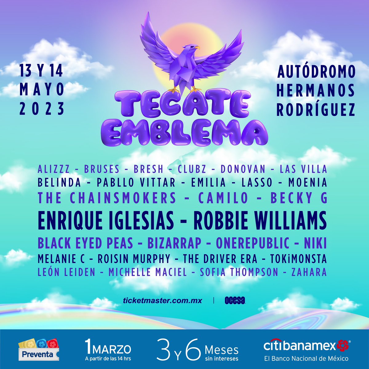 robbiewilliams's tweet photo. I can’t wait to come back to Mexico. See you all at @TecateEmblema in May x  

On sale: March 1st #TecateEmblema23 https://t.co/s5Vk20KCZI
