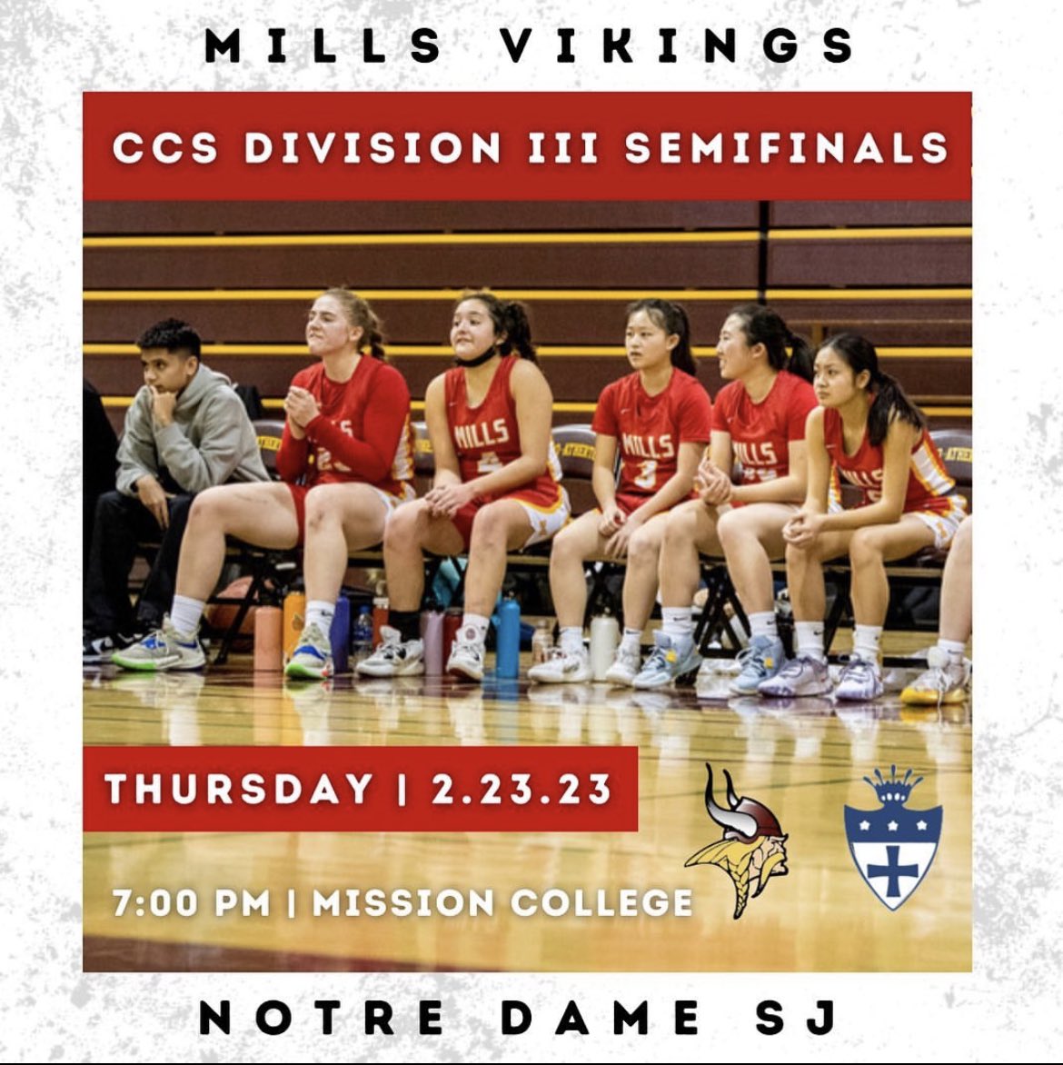 millsgirlsbball's tweet photo. GAME DAY!!! A trip to the D3 finals on the line tonight. #1 Lady Vikings taking on #4 Notre Dame San Jose. Tip off at 7:00 PM at Mission College. 

GO VIKINGS!! #Ohana #4Sheldon 

@westcoastpreps_ @KasselMedia https://t.co/7kM8GkUpw5