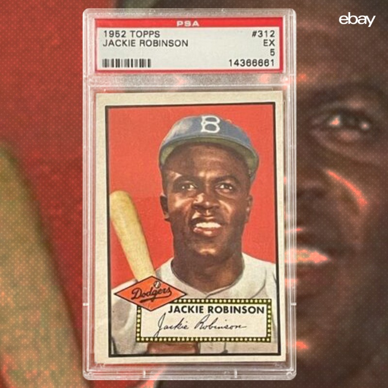 eBay's tweet photo. It’s all classics in top seller @sports_cards_forever’s exclusive auction. In anticipation of National Trading Card Day, make these gorgeous gems your own, from the legendary 1952 Topps Jackie Robinson to the 1970 Topps Nolan Ryan, and everything in between. #exclusiveauction