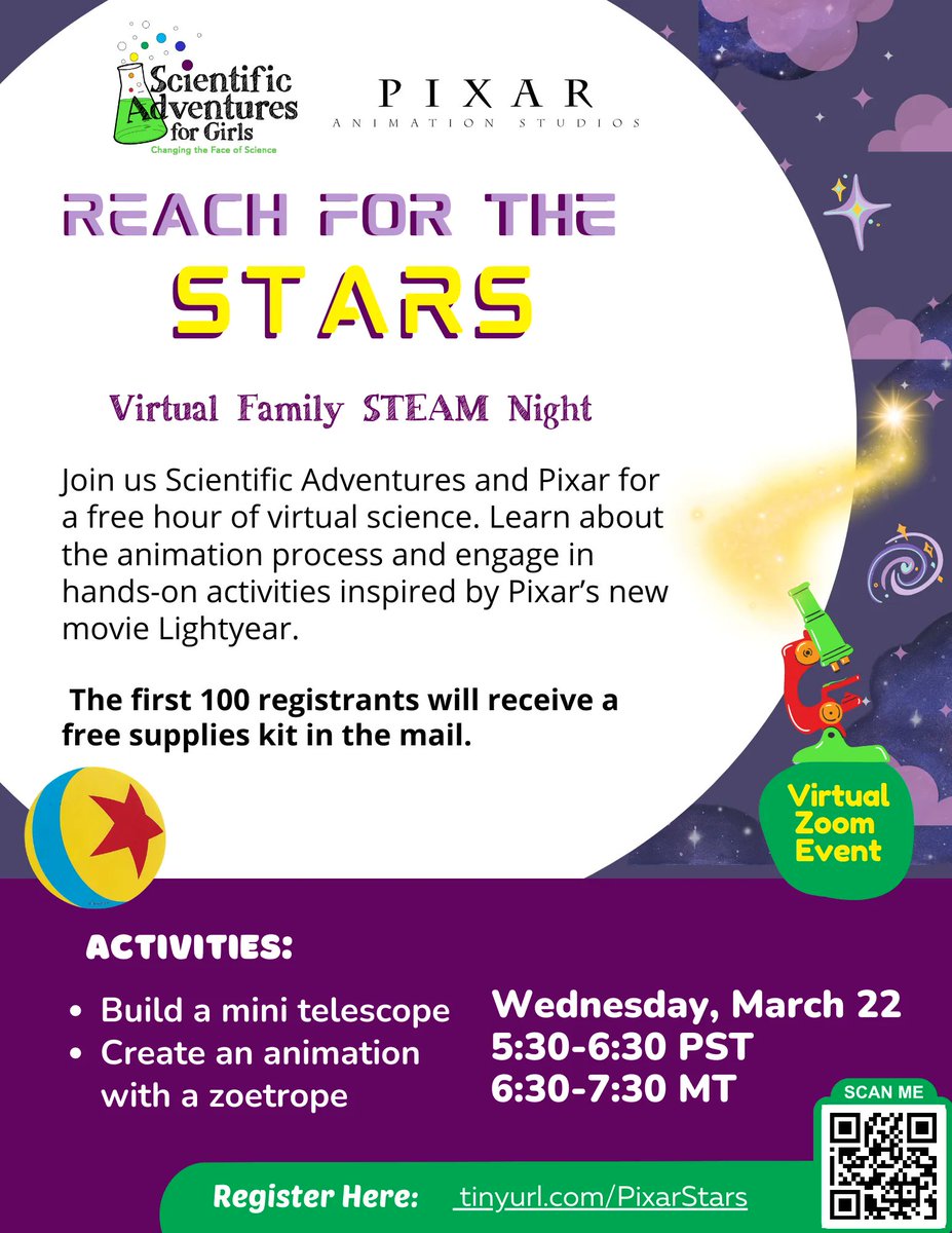 To infinity...and beyond! 💫 Our next Family STEAM Night is still a month away, but don't forget to sign up now - tinyurl.com/PixarStars - we hope to see you there!