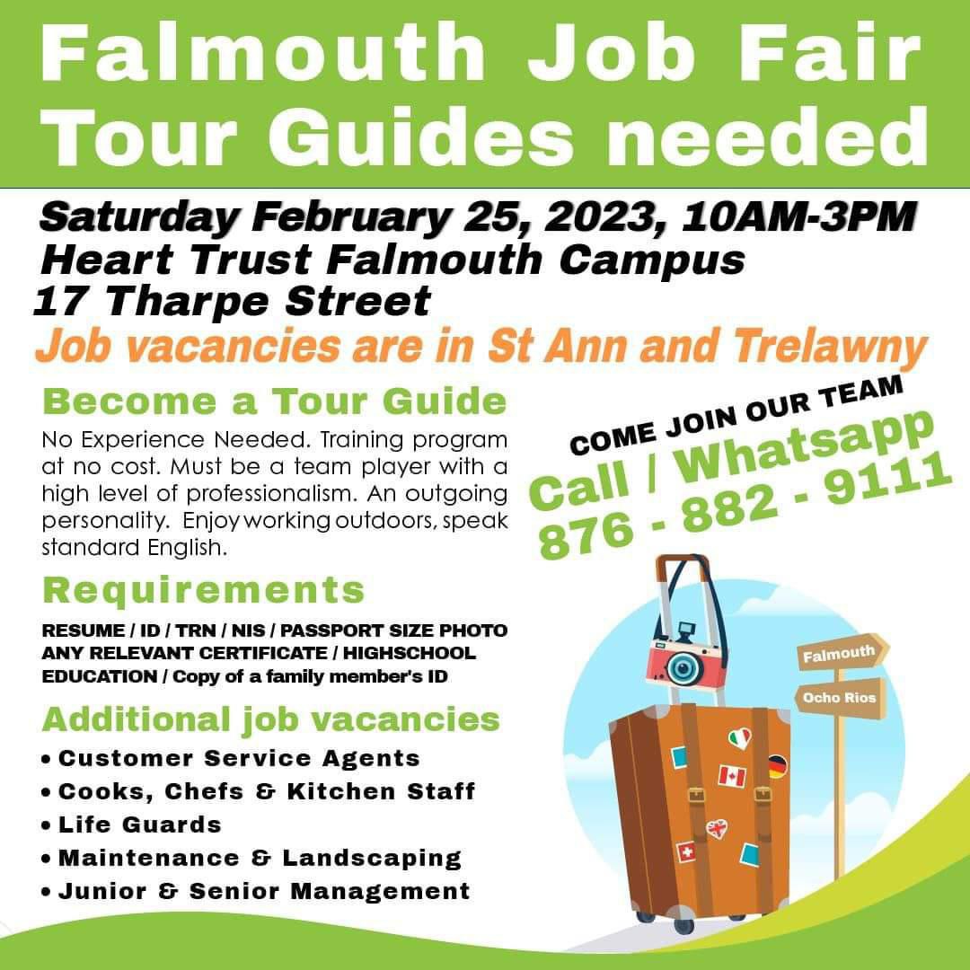 Career Jamaica on Twitter "Falmouth!! Tour Guides Job Fair will be