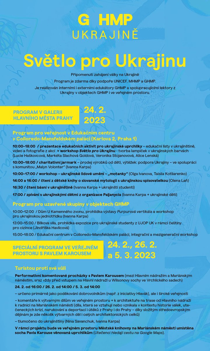 LucieH_GHMP's tweet photo. ...#LightForUkraine...๐๐ @GHMP_cz @PrahaEU @UNICEFCZ @UNICEFEducation @UNICEF_ECA
#StandWithUkraine ๐บ๐ฆ๐๐
...remembering of almost one year of intensive educational activities for Ukrainian refugees in #PragueCityGallery... https://t.co/m7B3RuS8XE