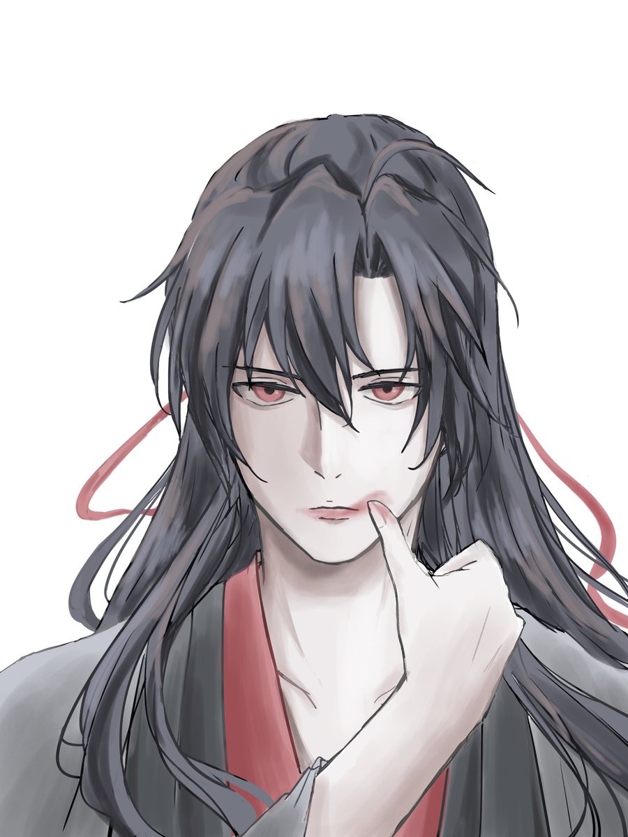 long hair black hair 1boy white background solo male focus looking at viewer  illustration images