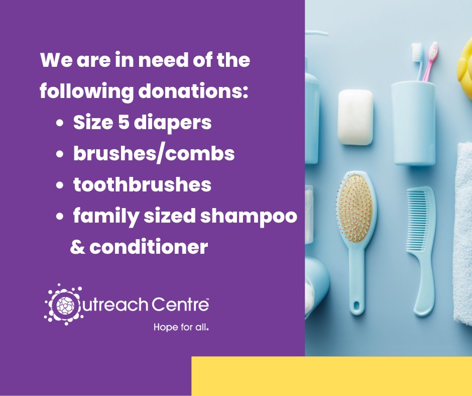 RDOutreach's tweet photo. HYGIENE PRODUCTS NEEDED
The Outreach Centre is in need of the following new, unopened hygiene products to share with our clients:
- shampoo &amp; conditioner
- toothbrushes
- brushes or combs
- diapers - size 5
Items can be dropped off at The Outreach Centre (4101 - 54 Avenue). https://t.co/zFRlkhBWbU