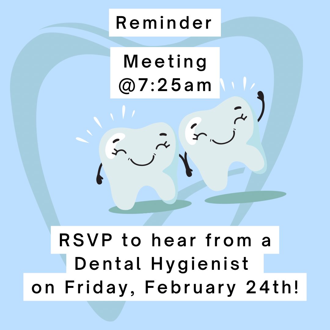 ScrubsClubJHHS's tweet photo. We have an upcoming meeting! Join us tomorrow on the 24th to hear from a Dental Hygienist. Check out Schoology for more information. https://t.co/KUashyOCLb