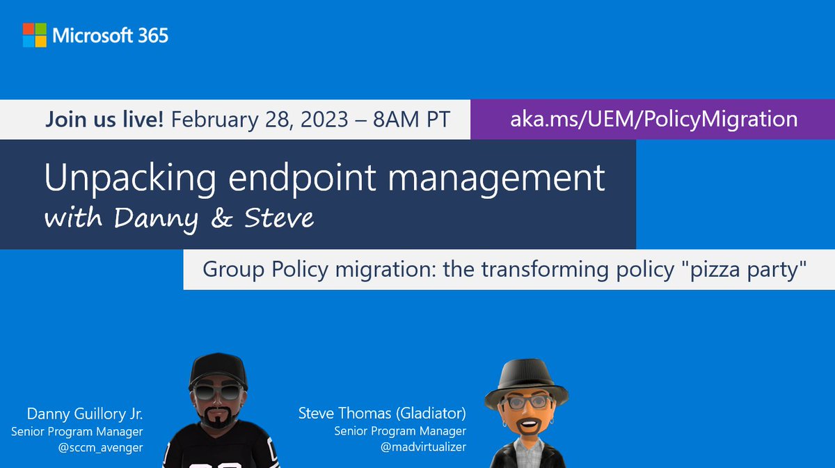 Three words: policy. pizza. PARTY! Join your favorite pack of weirdos next week for another episode of Unpacking endpoint management with @SCCM_Avenger and @madvirtualizer. #msintune #mempowered #pizzaparty