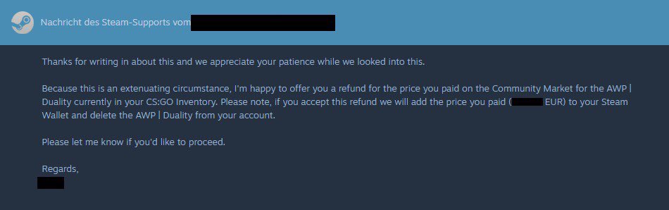 TR3x3r's tweet photo. Seems like Steam Support is refunding Market purchases of the AWP Doodle Lore / Duality based on the circumstances. Not sure if this has ever happened before, but it makes a lot of sense here obviously. https://t.co/6Hxu6BaZLS