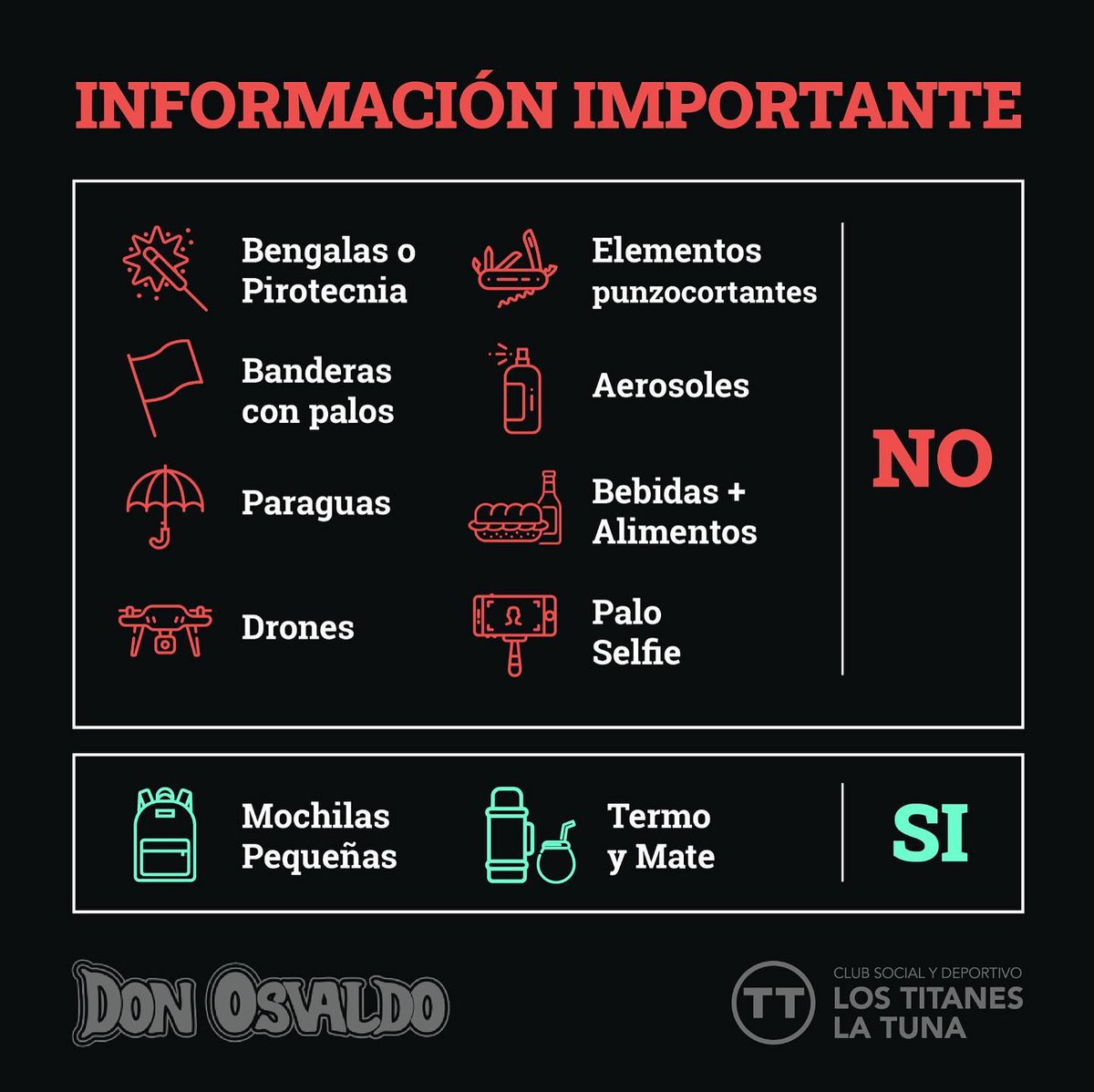 🔊DON OSVALDO EN LOS TITANES

El Club Los Titanes La Tuna cierra la temporada con Don Osvaldo.

🗓Viernes 24, 22 hs. 
📍Ruta Interbalnearia Km. 64,500, Balneario Los Titanes 

🎫Entradas en venta en RedTickets Uruguay
redtickets.uy/evento/DON-OSV…

#DonOsvaldoEnLosTT
