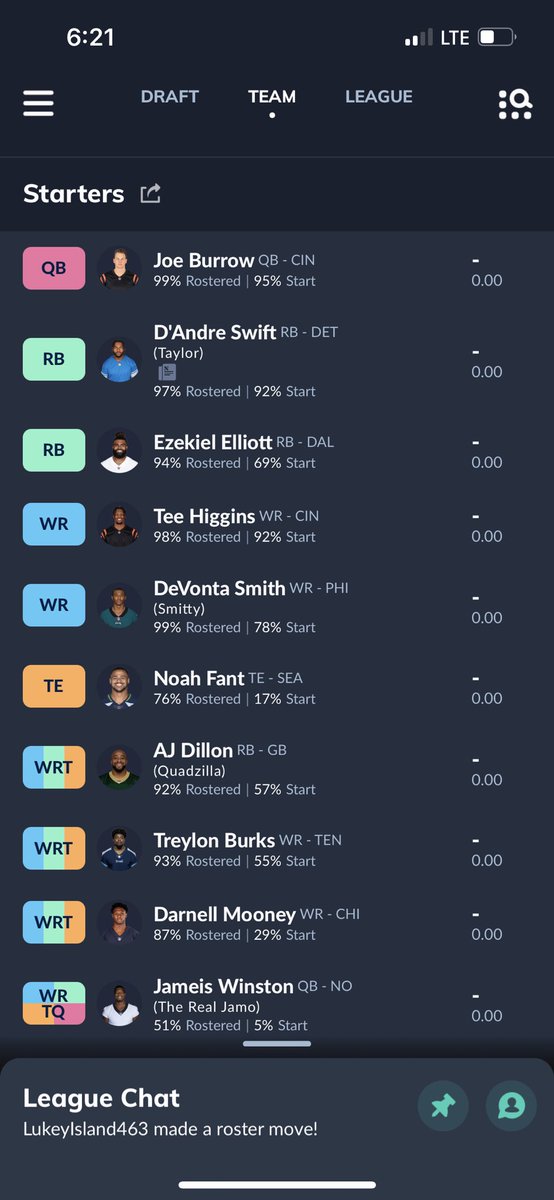 t_long84's tweet photo. @zaxavage What do you think ab this trade? Looking to possibly move swift. I also have the 1.02, 2.02, and 2.12 this year. The 24 first will be probably be a late first. In my league Gibbs may fall to the 1.06 so I’m hoping I could snag him and get Bryce https://t.co/AJGzTf1gn8