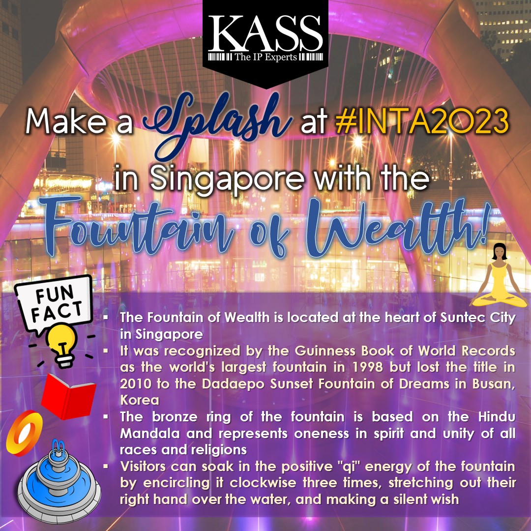 KASS_IP's tweet photo. Did you know...
Singapore is home to one of the world's largest fountains, representing a never-ending flow of life, energy & prosperity.
#INTA2023 #sightsonsingapore #fountainofwealth #businessnetworking #businessofinnovation #intellectualproperty #KASStheIPexperts https://t.co/mc1UJE7GBt