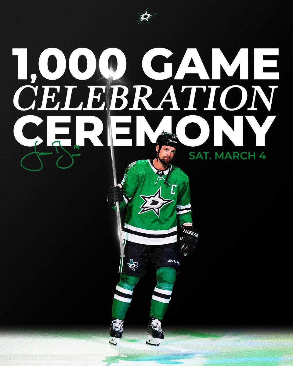 Celebrating the Captain 💫

Join us Saturday, March 4th, as we honor and celebrate Jamie Benn's 1000th game milestone with his Silver Stick Ceremony and more ⭐️