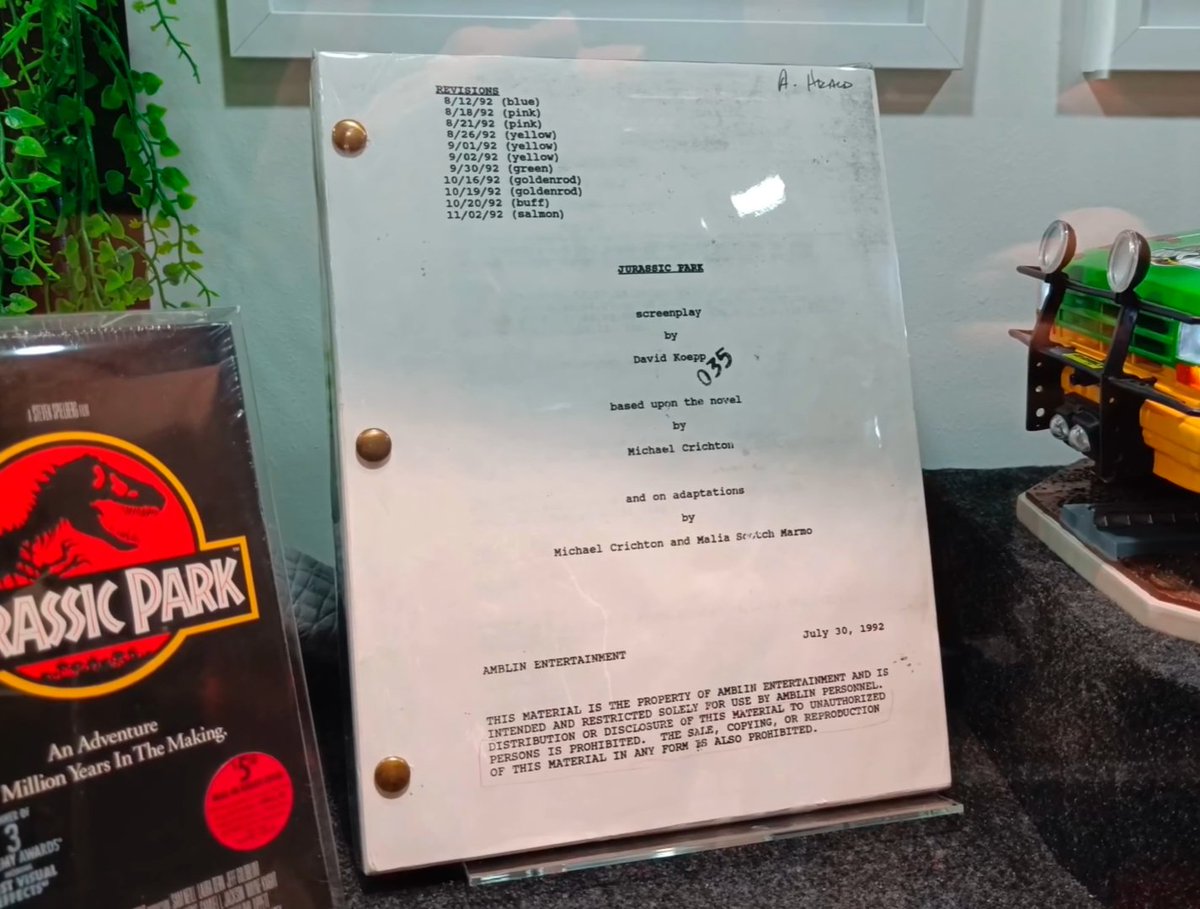 ALTERNATE ENDING - I notice this #JurassicPark screenplay is currently for sale on eBay.  It matches an alternate ending to Spielberg's film found in my production screenplay.  I don't believe this has been documented online before (forgive me if it has) 1/5