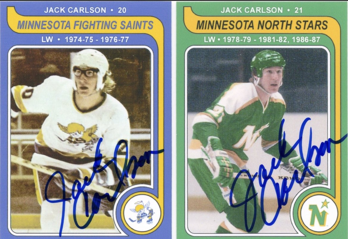 kerroz's tweet photo. @oldhockeycards Jack Carlson for the North Stars and Derek Boogaard for the Wild https://t.co/rtKcCCC0Qc