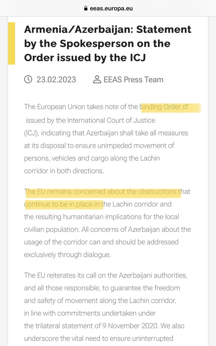 Simon Maghakyan (@simonforco) on Twitter photo Significant development today with the European Union putting Azerbaijan on notice for not implementing — so far —yesterday’s ICJ order to end the ongoing blockade of Nagorno-Karabakh. eeas.europa.eu/eeas/armeniaaz… h/t <a href="/STatikyan/">Sossi Tatikyan</a> Significant development today with the European Union putting Azerbaijan on notice for not implementing — so far —yesterday’s ICJ order to end the ongoing blockade of Nagorno-Karabakh. eeas.europa.eu/eeas/armeniaaz… h/t <a href="/STatikyan/">Sossi Tatikyan</a>