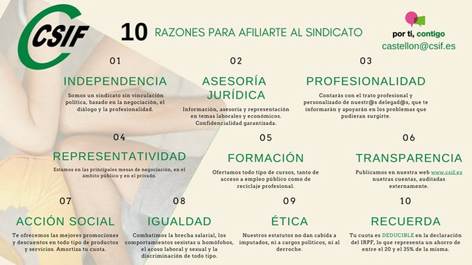 CsifUsc's tweet photo. CSIF te ayuda en tus problemas laborales, acoso, conciliación, discapacidad...

#CSIF tiene asesoría jurídica con abogados también laboralistas

Contacta con tu sede o con tu delegado

🟢Afiliarte compensa.
Tu cuota deduce en tu IRPF
CSIF ofrece descuentos en tus compras y gastos https://t.co/SHSgBiTrXv