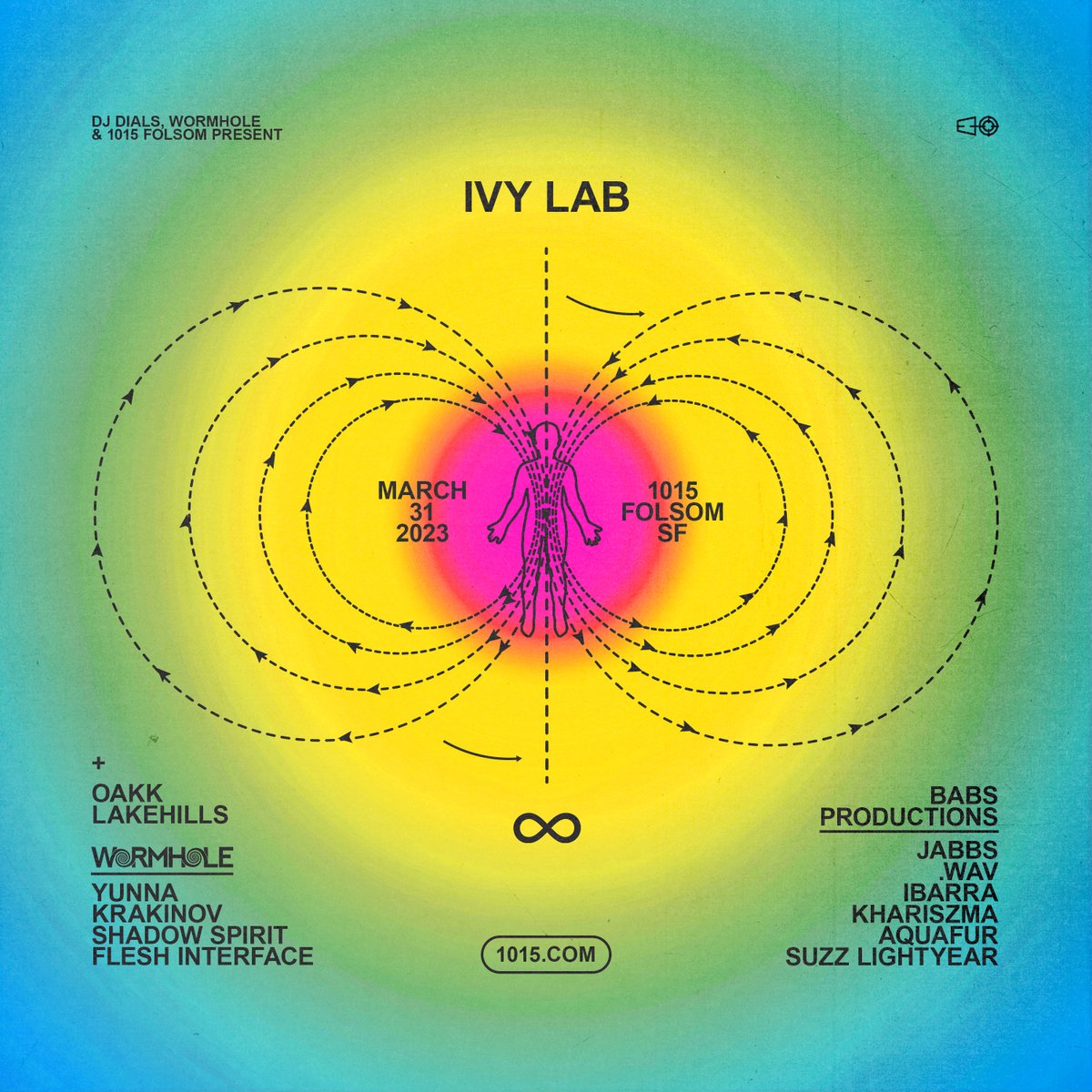 For our next SF show, we're teaming up w/ Dials to bring another big 3-room affair to 1015 Folsom on 3/31!

In the main room, Ivy Lab will be bringing us their new A/V tour experience. We'll also be hosting a Wormhole dance party upstairs + a BABs bass bonanza in the basement!