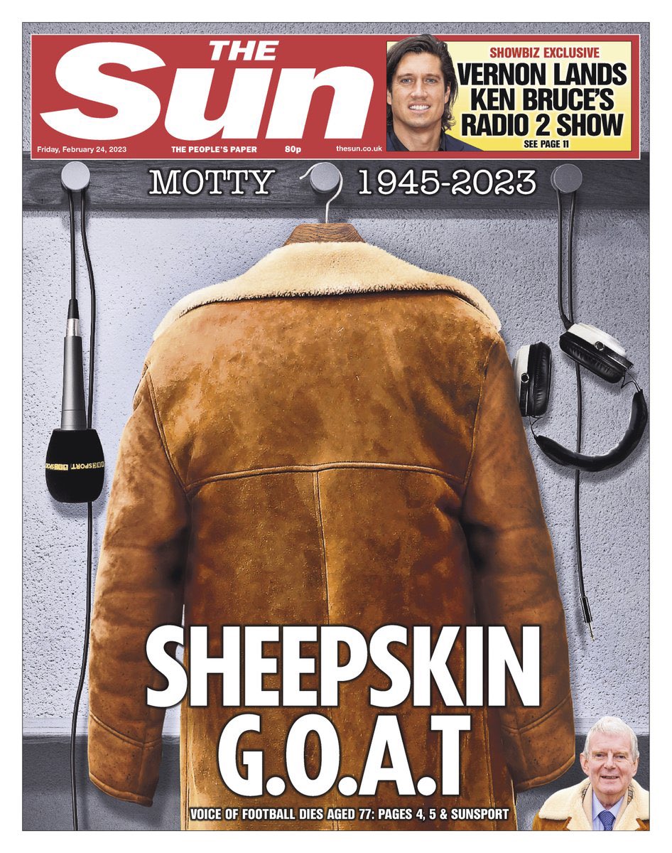 Iromg's tweet photo. Lovely front page in memory of the legendary commentator John #Motson #RIP https://t.co/uZpsL8F6q3