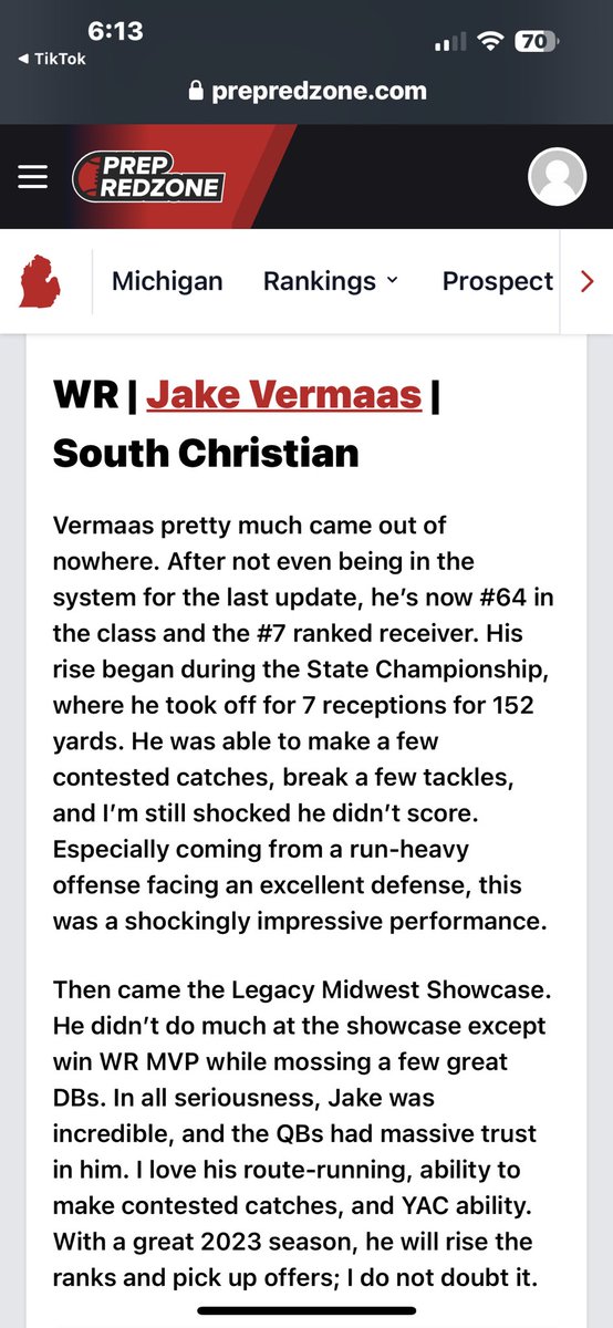 Appreciate the write up <a href="/alex_pallone/">Alex Pallone</a> ! 7th ranked receiver in the state! <a href="/SCsailorFB/">South Christian Football</a>
