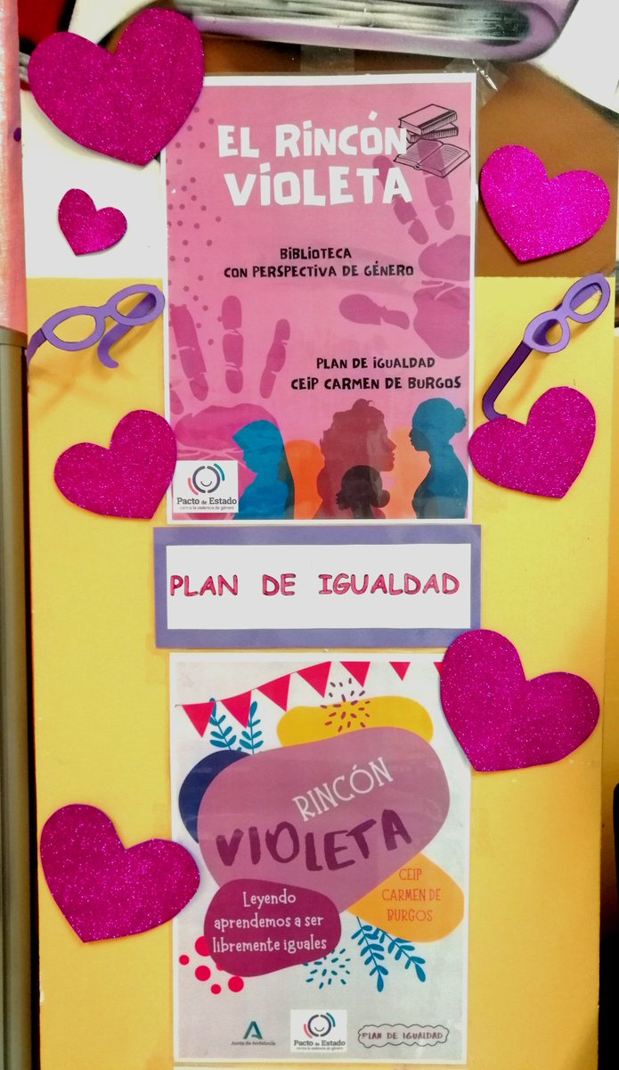 marcarvajalj's tweet photo. Rincón Violeta en Ceip Carmen de Burgos, con Pacto de Estado y Plan de Igualdad. Leyendo  aprendemos a ser libremente iguales.
#planIgualdad
#RinconVioleta
#PactoEstadoContraViolenciaGenero https://t.co/stev0N4MrY