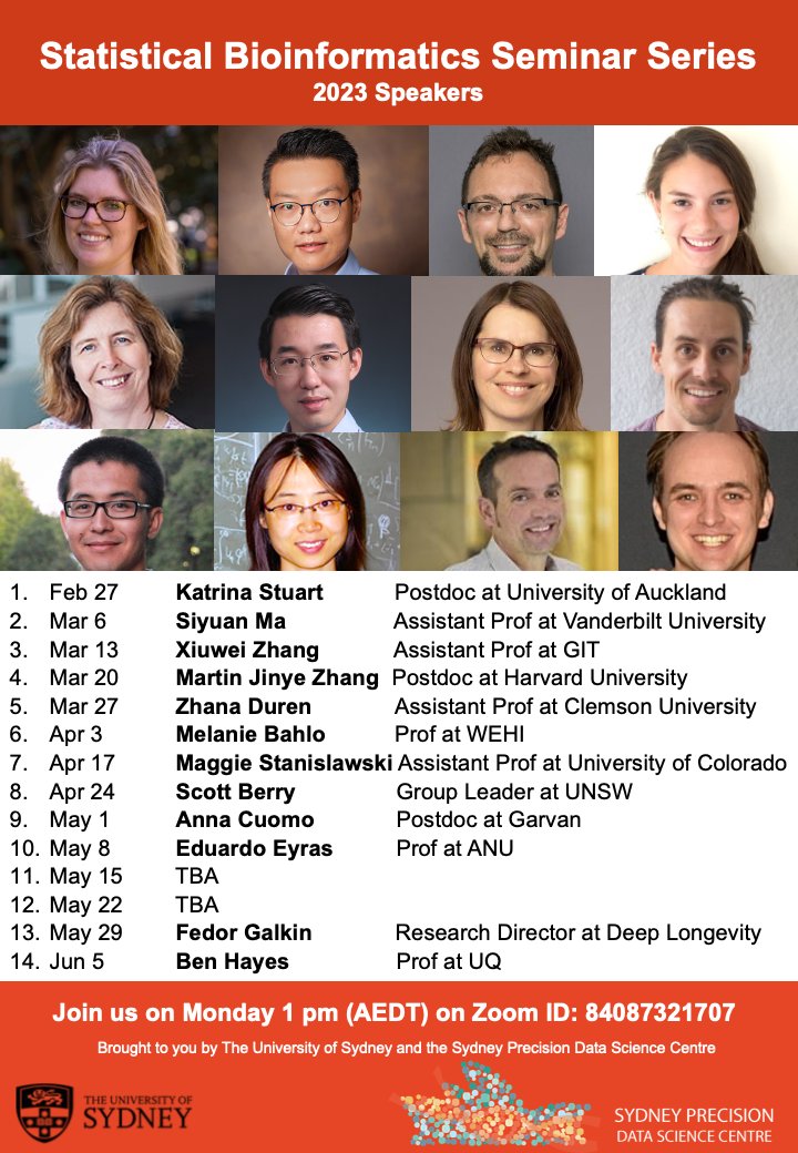 We have a fantastic year ahead for our Statistical Bioinformatics Seminar Series. Check out our speaker lineup for 2023 👀