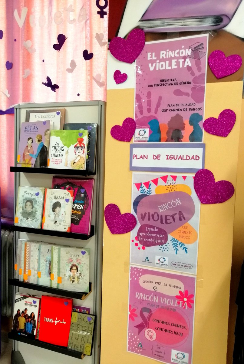 marcarvajalj's tweet photo. Rincón Violeta en Ceip Carmen de Burgos, con Pacto de Estado y Plan de Igualdad. Leyendo  aprendemos a ser libremente iguales.
#planIgualdad
#RinconVioleta
#PactoEstadoContraViolenciaGenero https://t.co/stev0N4MrY