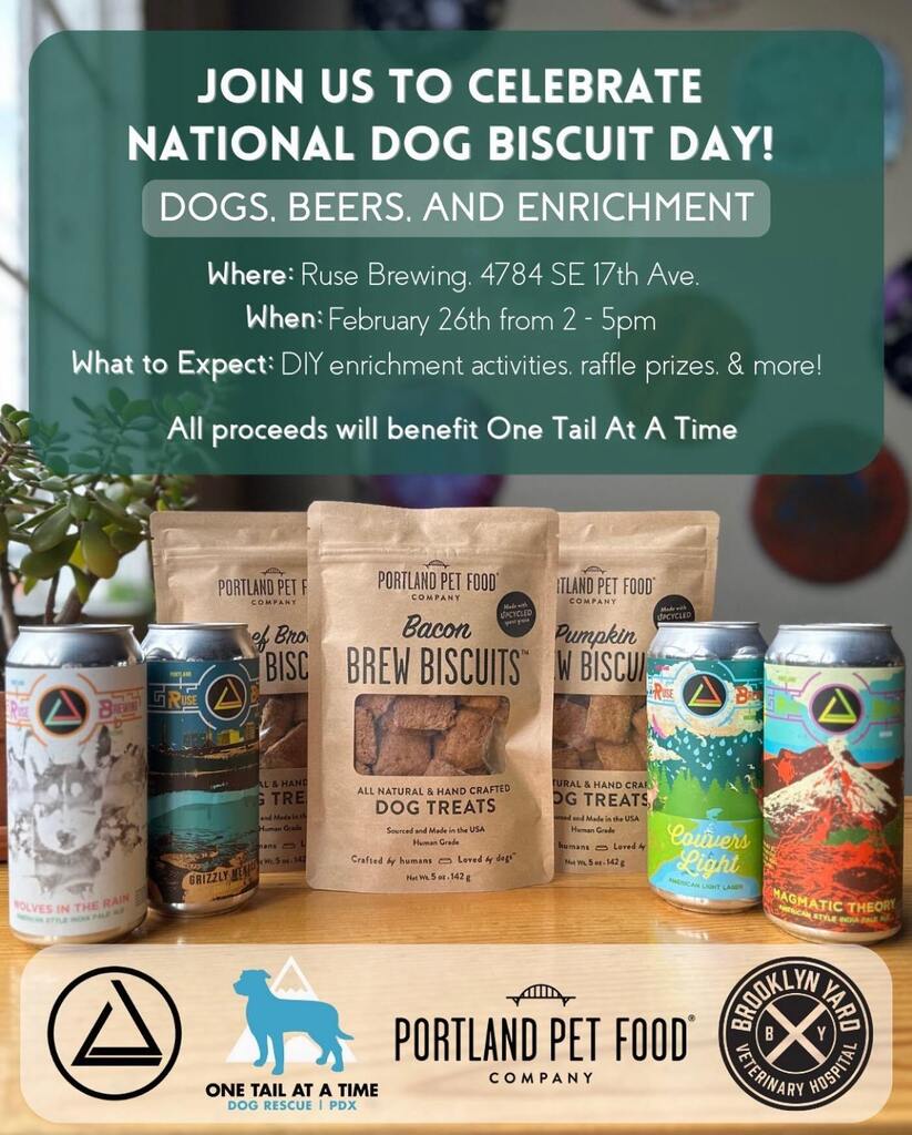 We are so excited to be part of this event on Sunday, 2/26 (National Dog Biscuit Day) to help raise money for @otatpdx !
Bring your pup and come hang with us, OTATpdx, and @portlandpetfood over at @rusebrewing for some beer, dog treats (and human treats)… instagr.am/p/CpBcqLSPd3D/