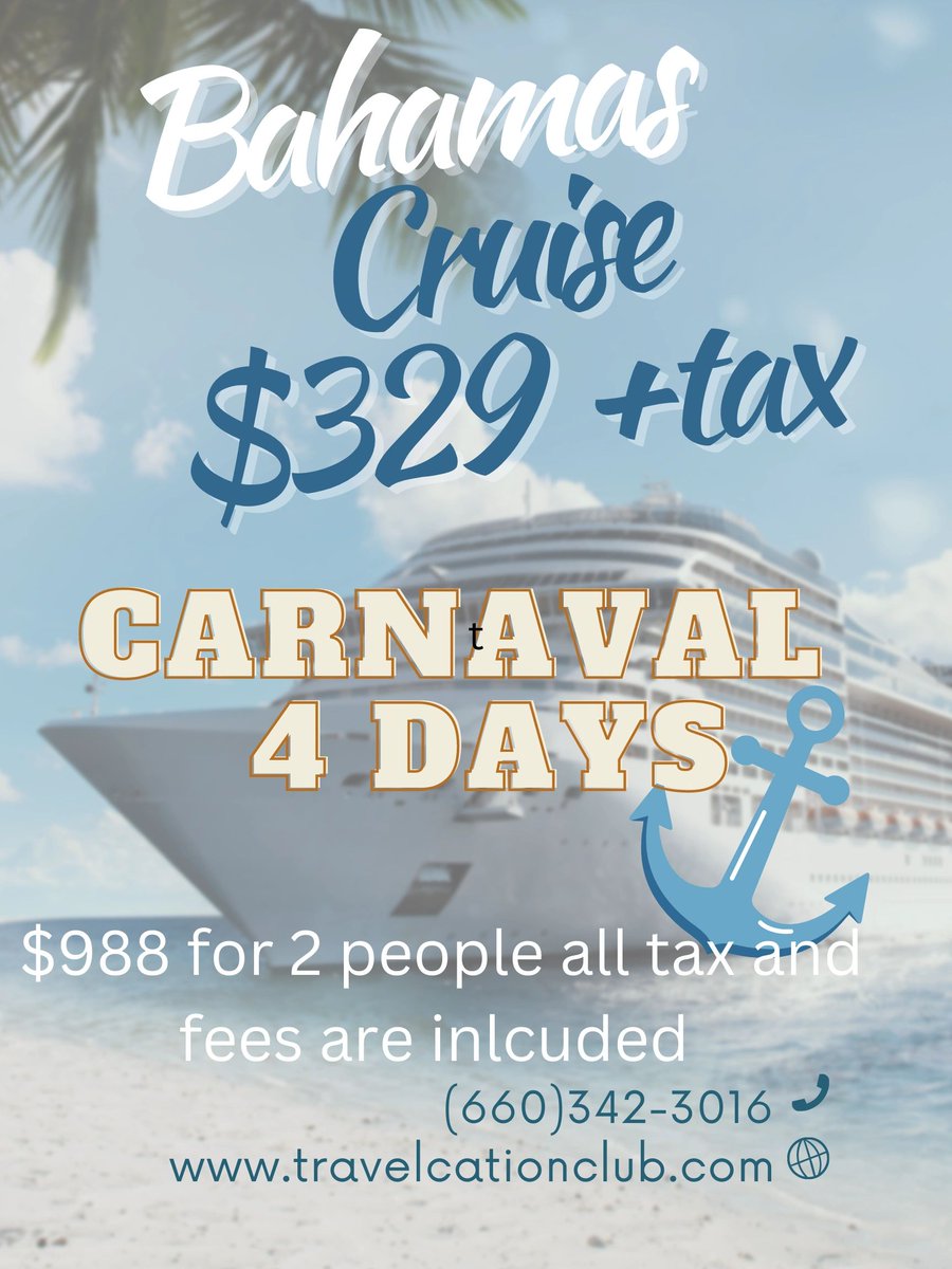 4 days Carnaval Cruise To Bahamas. 
#instatravel #wanderlust #travelphotography #traveling #holiday #luxurytravel #tourism #traveladdict #explore #adventure #travelplanner #travelagentlife #traveller #cruise